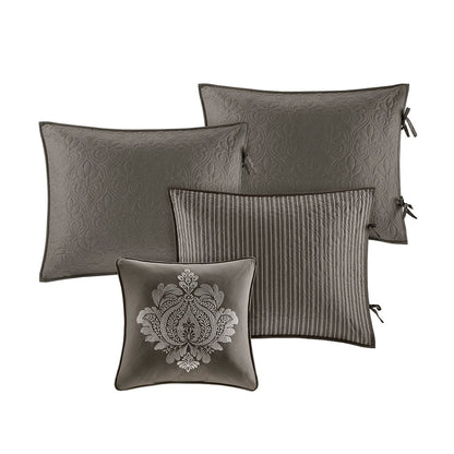6-piece reversible daybed cover set in dark taupe with damask texture by HouseOfZazla on Tampa Home & Garden Store