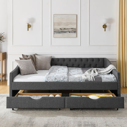 Upholstered Tufted Daybed with Storage Drawers