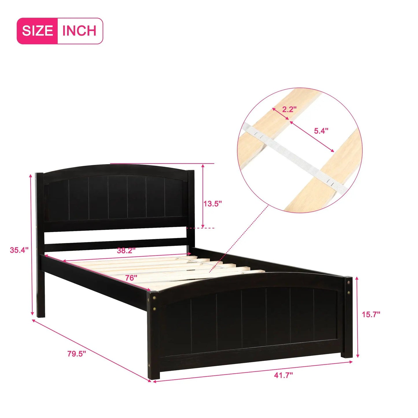 Platform Bed and Headboard With Footboard Slats