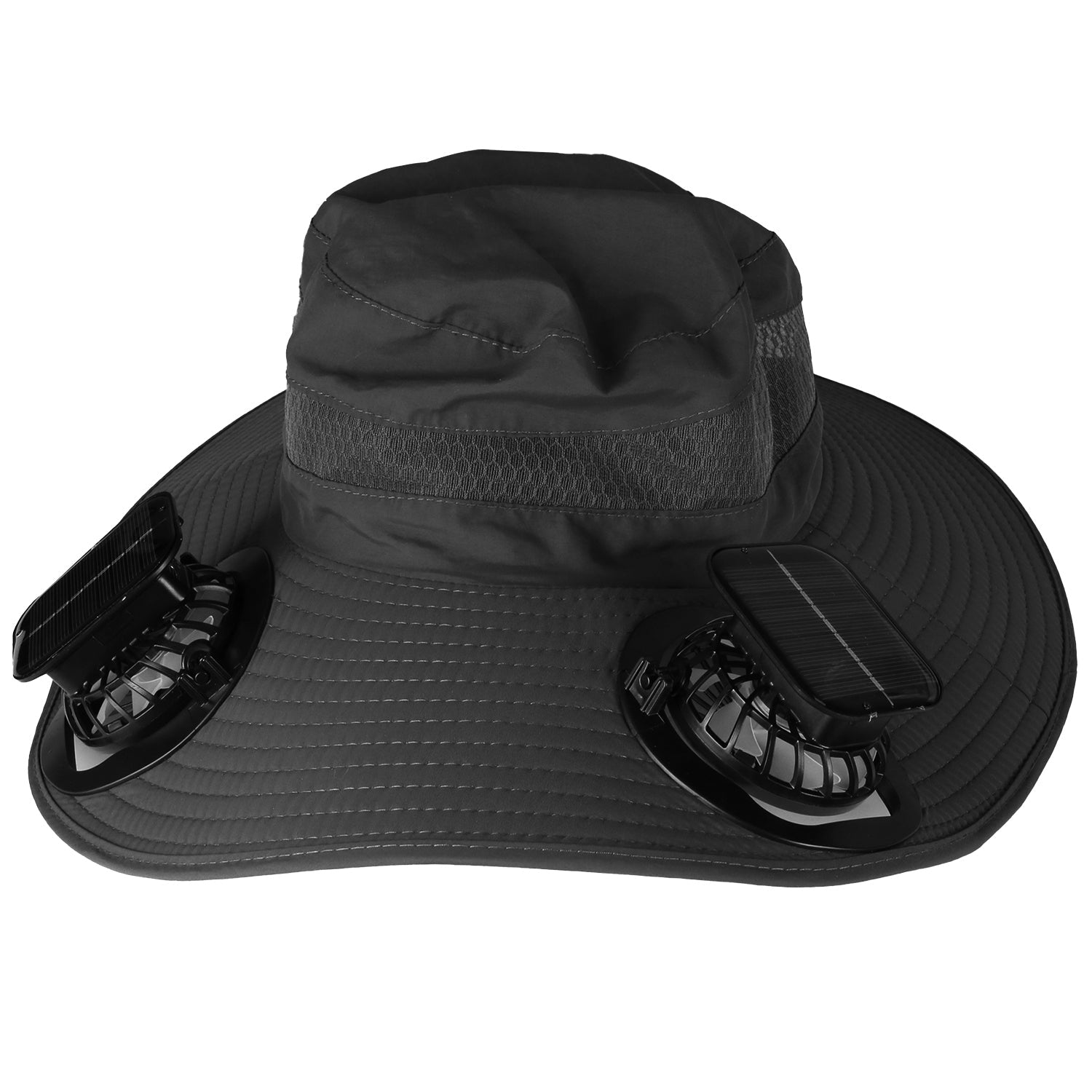 GemGear outdoor wide brim sun hat with 2 rechargeable solar fans, black nylon mesh, UPF50+ on Tampa Home & Garden Store