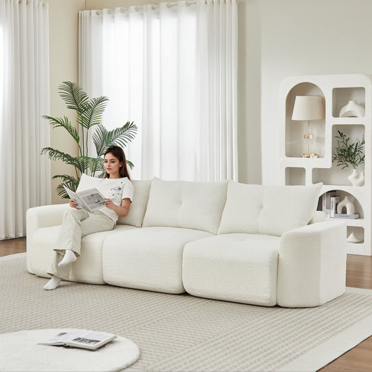 Chenille sofa 109-inch large modern 3-seater ivory with soft textured upholstery on Tampa Home & Garden Store