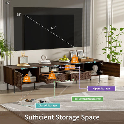 TV stand for up to 85 inches, walnut finish, closed storage and drawers by Unique Piece Furniture on Tampa Home & Garden Store