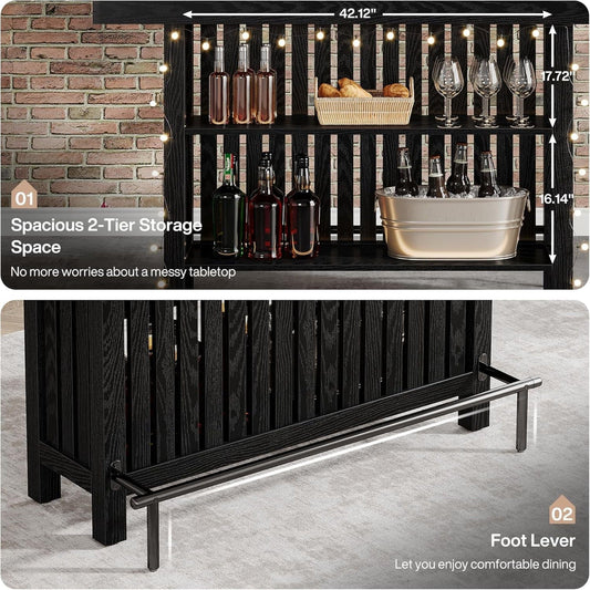 2-Tier Mini Bar Table Black by HouseOfZazla with bottles and wine glasses on Tampa Home & Garden Store
