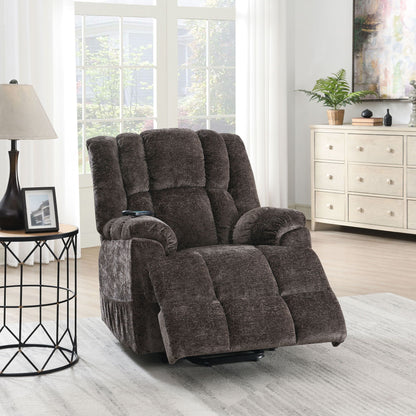 Brown Chenille Recliner With Massage And Lift