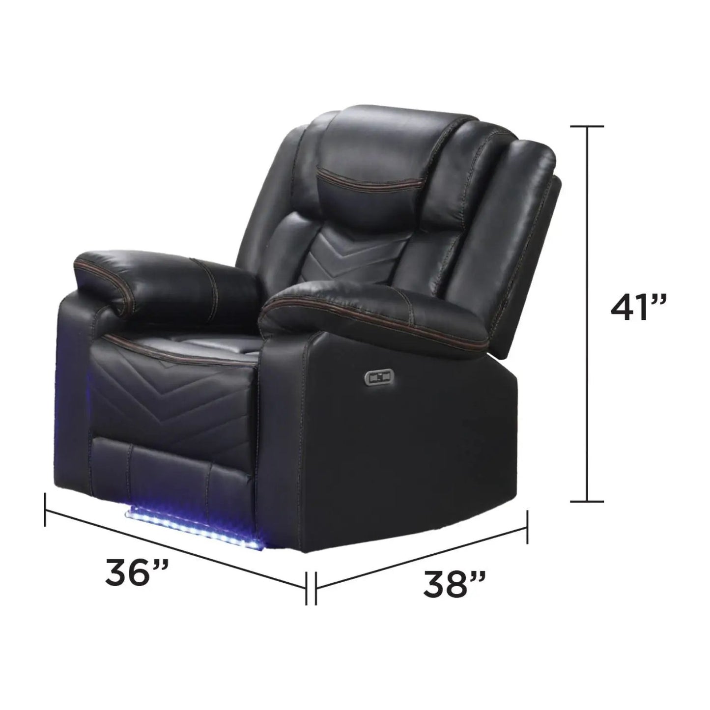 Challenger LED recliner in black leather with blue LED underglow by Unique Piece Furniture on Tampa Home & Garden Store