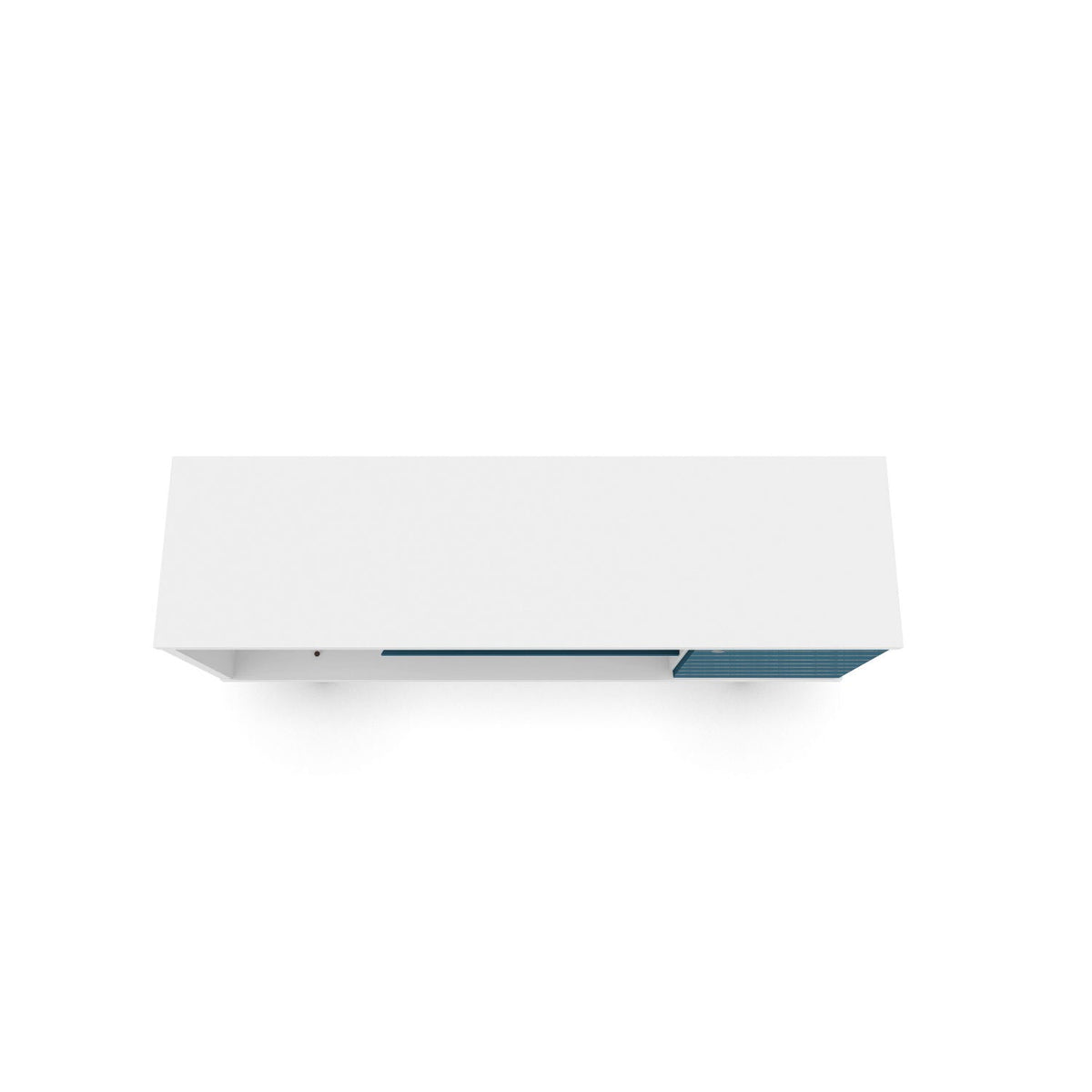 Smart Storage TV Stand with Solid Wood Legs in white finish and blue accent drawer on Tampa Home & Garden Store