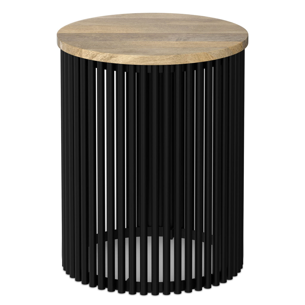 Demy Side Table round natural wood top with black slatted base by HouseOfZazla on Tampa Home & Garden Store