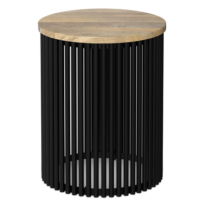 Demy Side Table round natural wood top with black slatted base by HouseOfZazla on Tampa Home & Garden Store
