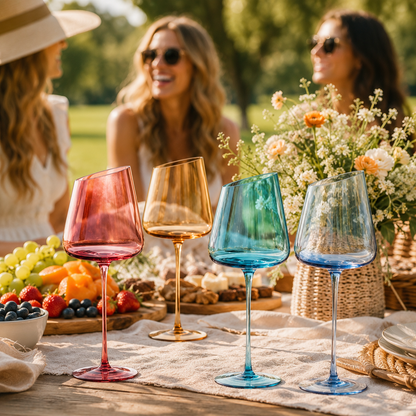 Elegant Tonal Stemmed Wine Glasses Set of Four