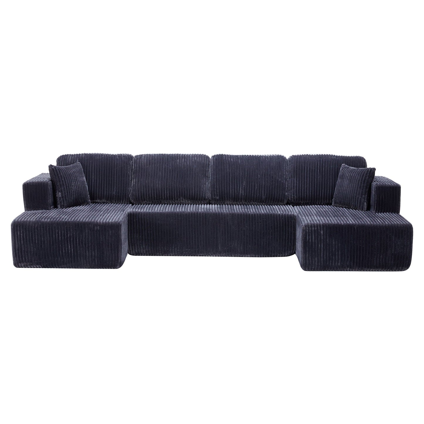 U-Shape modular sectional sofa dark navy corduroy HouseOfZazla 3-piece stationary set on Tampa Home & Garden Store