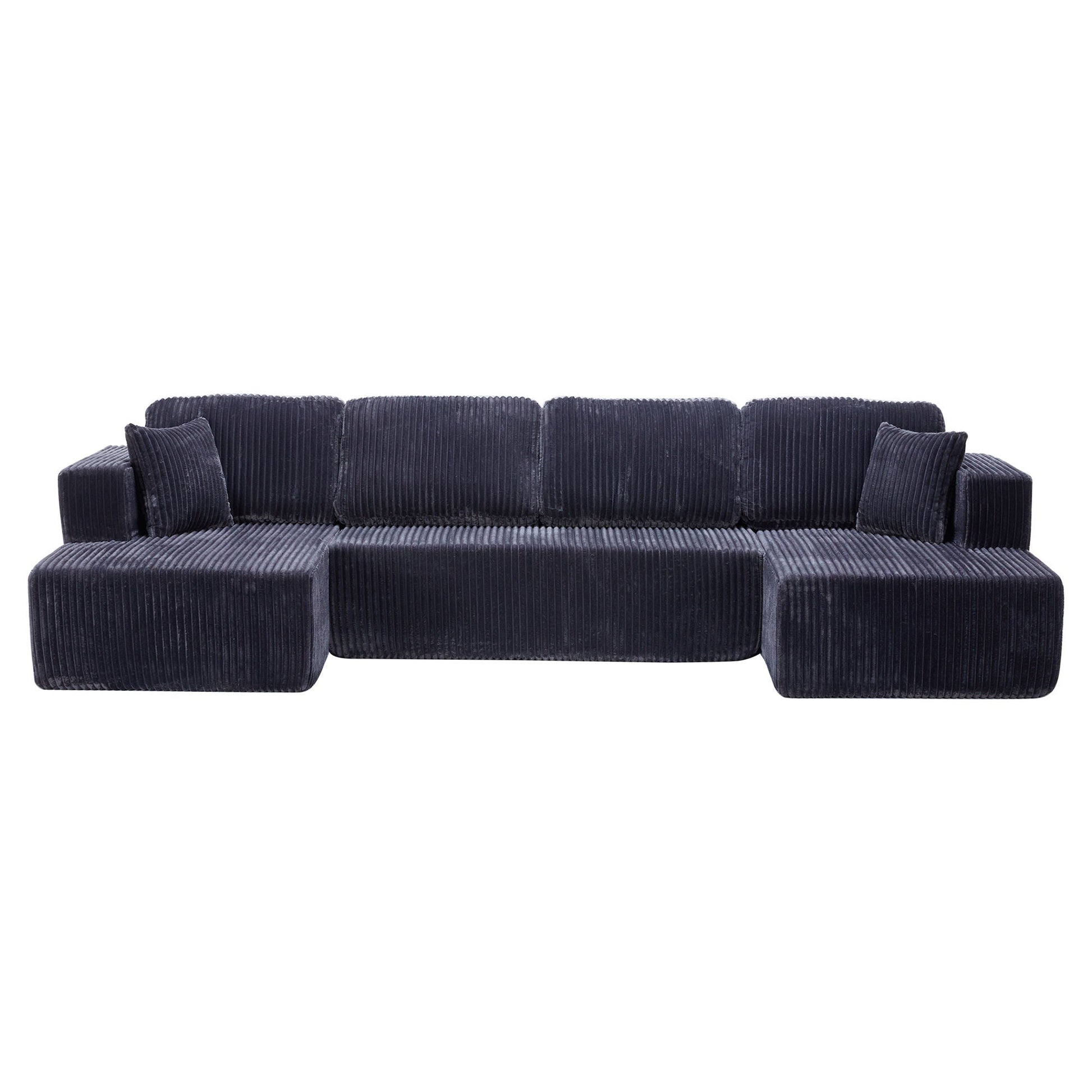 U-Shape modular sectional sofa dark navy corduroy HouseOfZazla 3-piece stationary set on Tampa Home & Garden Store