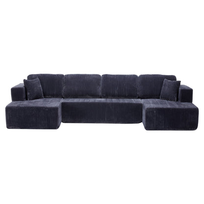 U-Shape modular sectional sofa dark navy corduroy HouseOfZazla 3-piece stationary set on Tampa Home & Garden Store