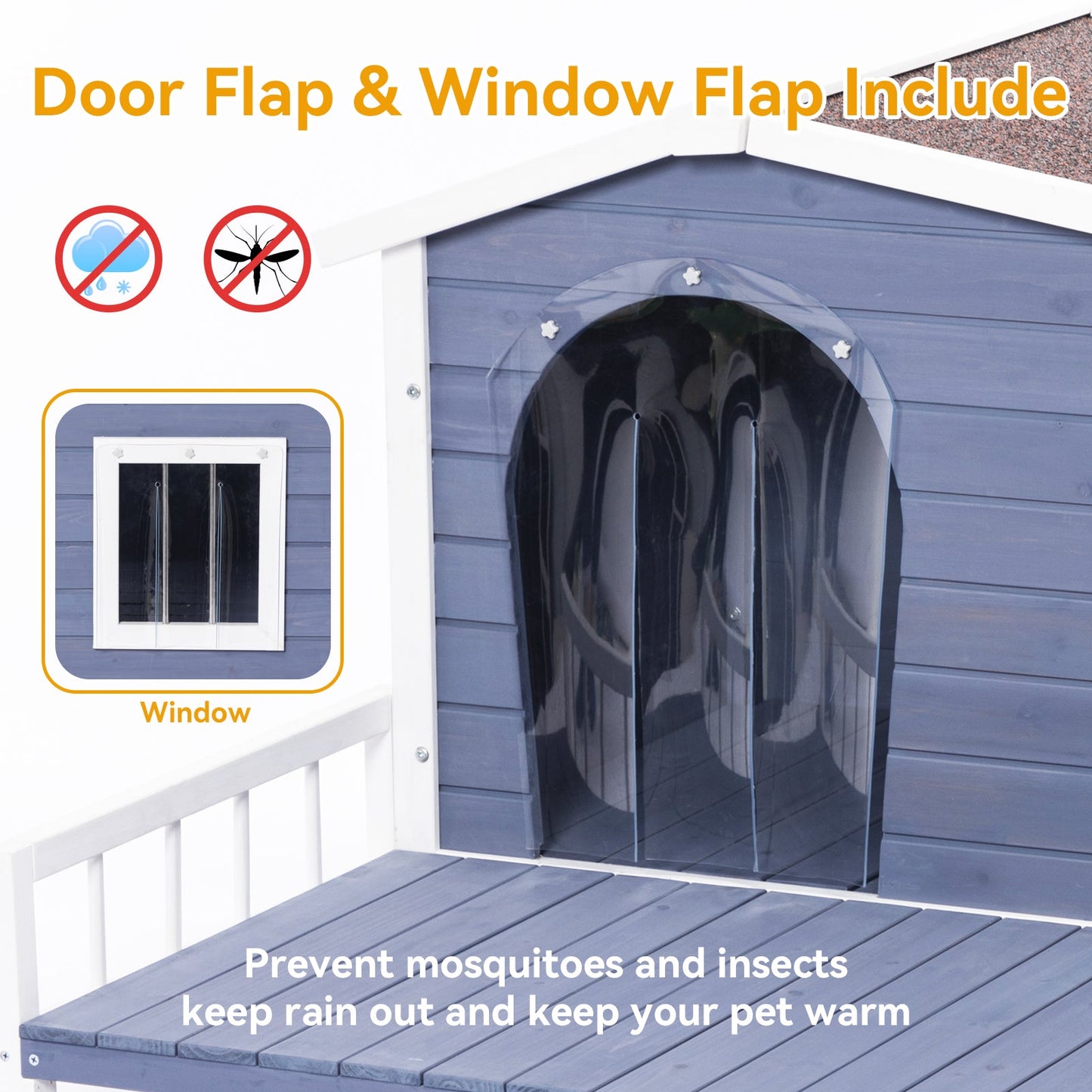 Large wooden dog house with terrace by HouseOfZazla door & window flaps included on Tampa Home & Garden Store