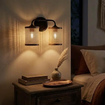 Quell Double Light Vanity with Natural Shade Lamp