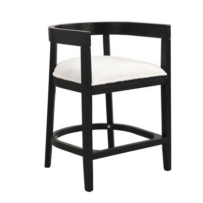 Modern rubberwood counter stool with upholstered white seat and black frame on Tampa Home & Garden Store