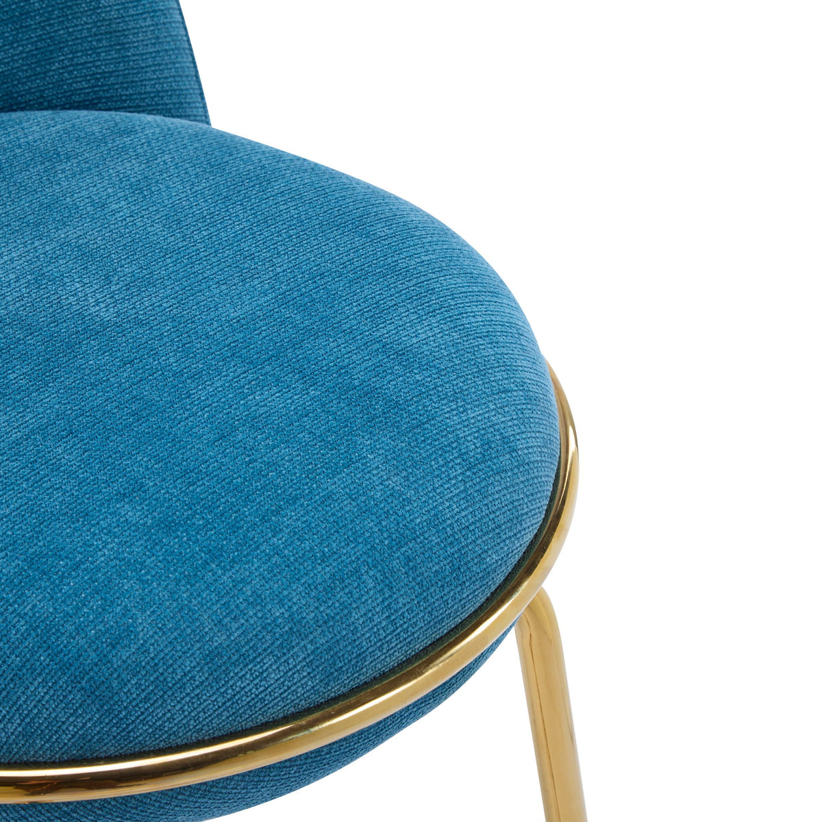 Rio Claro Indoor Upholstered Barstool set of 2 in blue fabric with gold frame and wood legs on Tampa Home & Garden Store