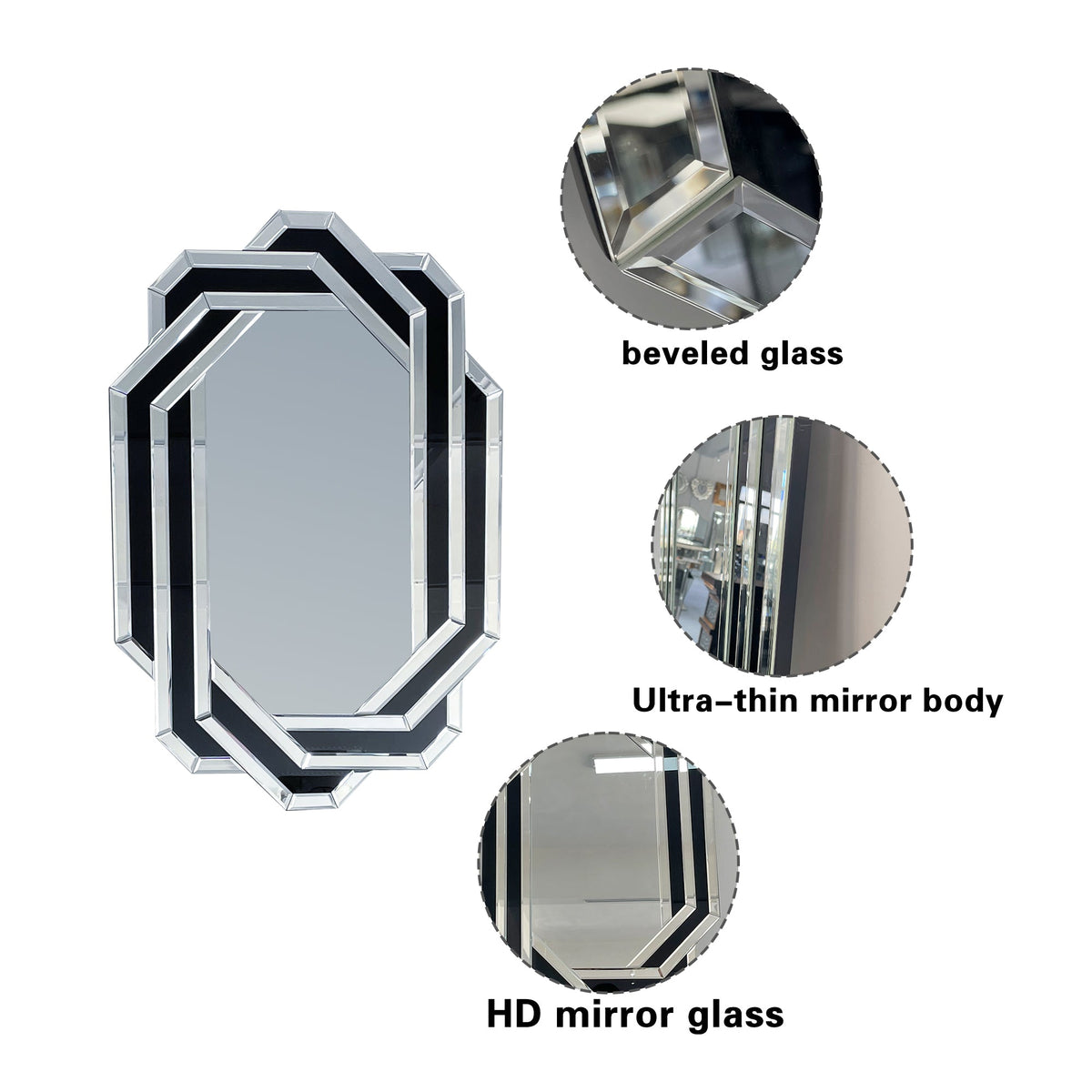 Modern decorative wall mirror for bathroom vanity by HouseOfZazla, beveled octagon frame on Tampa Home & Garden Store