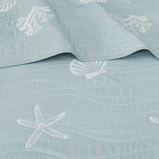Cotton reversible quilt set Aqua with sea shell and starfish HouseOfZazla King/Cal King on Tampa Home & Garden Store