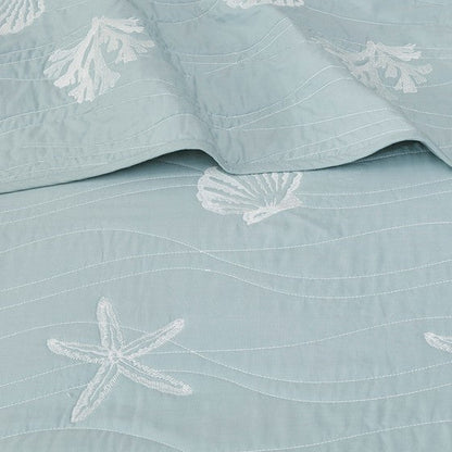 Cotton reversible quilt set Aqua with sea shell and starfish HouseOfZazla King/Cal King on Tampa Home & Garden Store