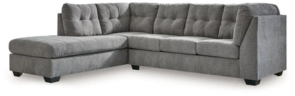 Marleton stationary sectional sofa in gray fabric with tufted back cushions and dark block feet on Tampa Home & Garden Store