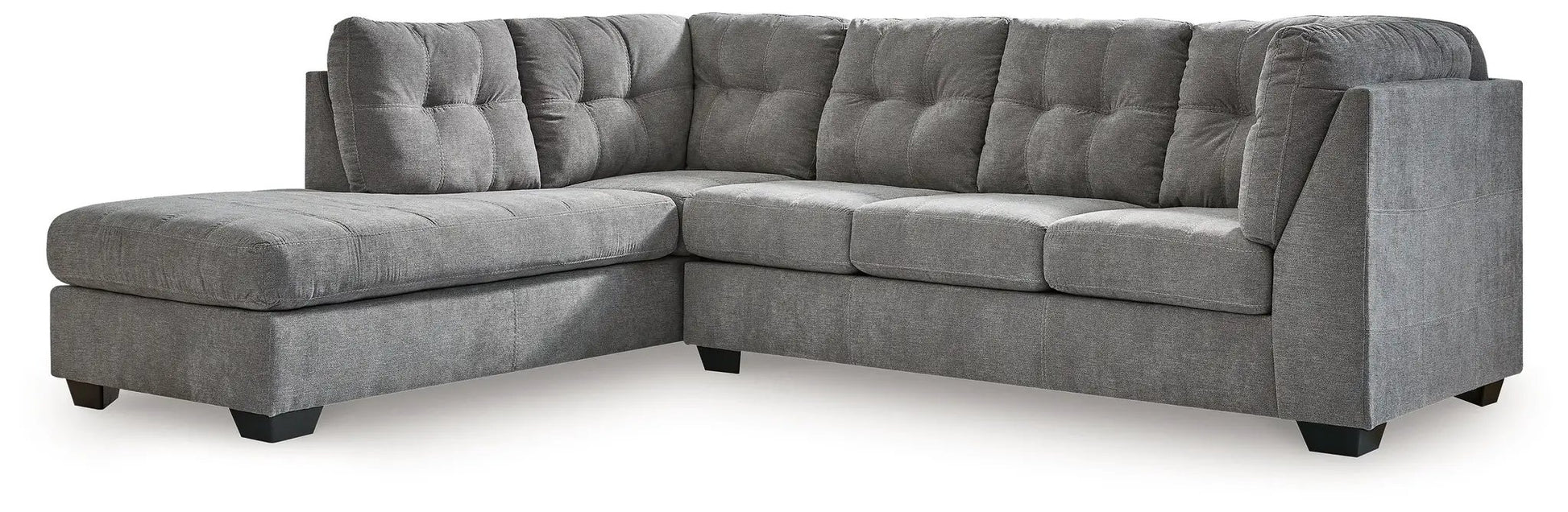 Marleton sleeper sectional by Unique Piece Furniture, grey fabric with tufted cushions, L-shape on Tampa Home & Garden Store