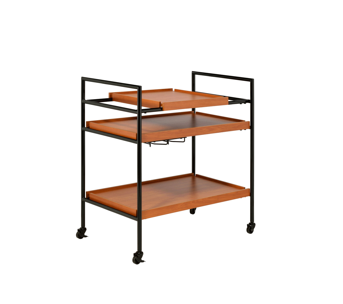 Oaken Honey Oak & Black Finish Serving Cart by HouseOfZazla with wood shelves and caster wheels on Tampa Home & Garden Store