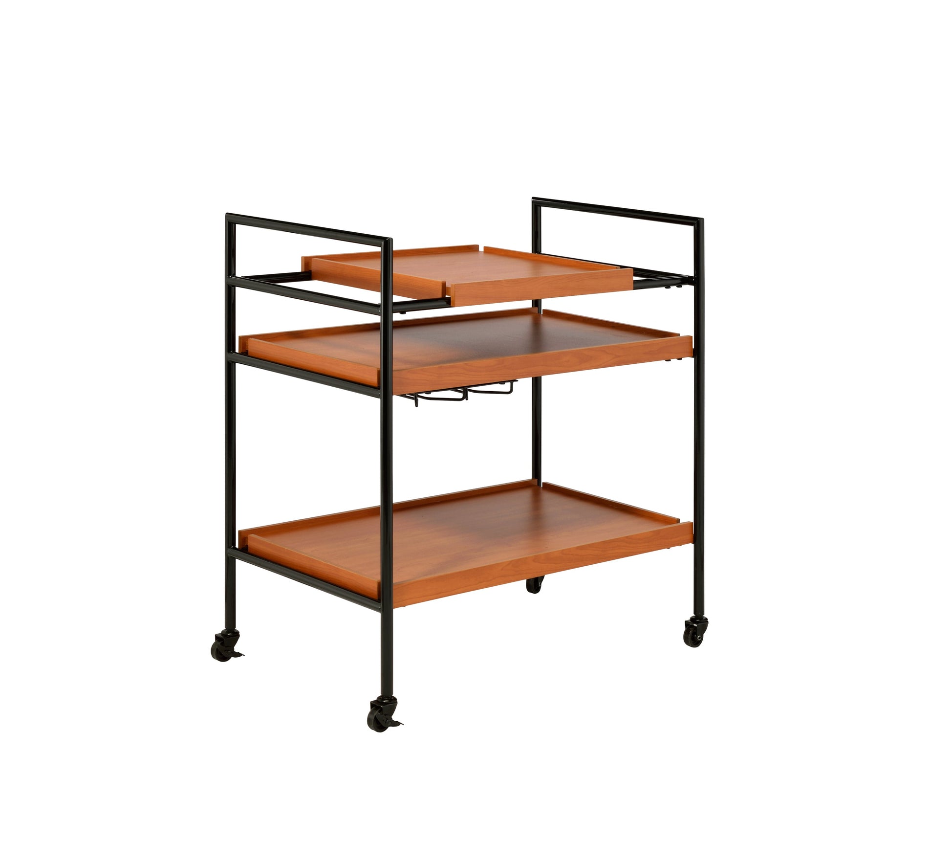 Oaken Honey Oak & Black Finish Serving Cart by HouseOfZazla with wood shelves and caster wheels on Tampa Home & Garden Store