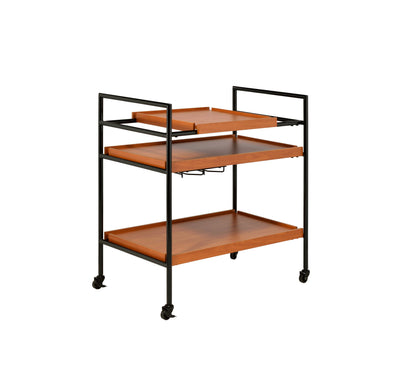 Oaken Honey Oak & Black Finish Serving Cart by HouseOfZazla with wood shelves and caster wheels on Tampa Home & Garden Store
