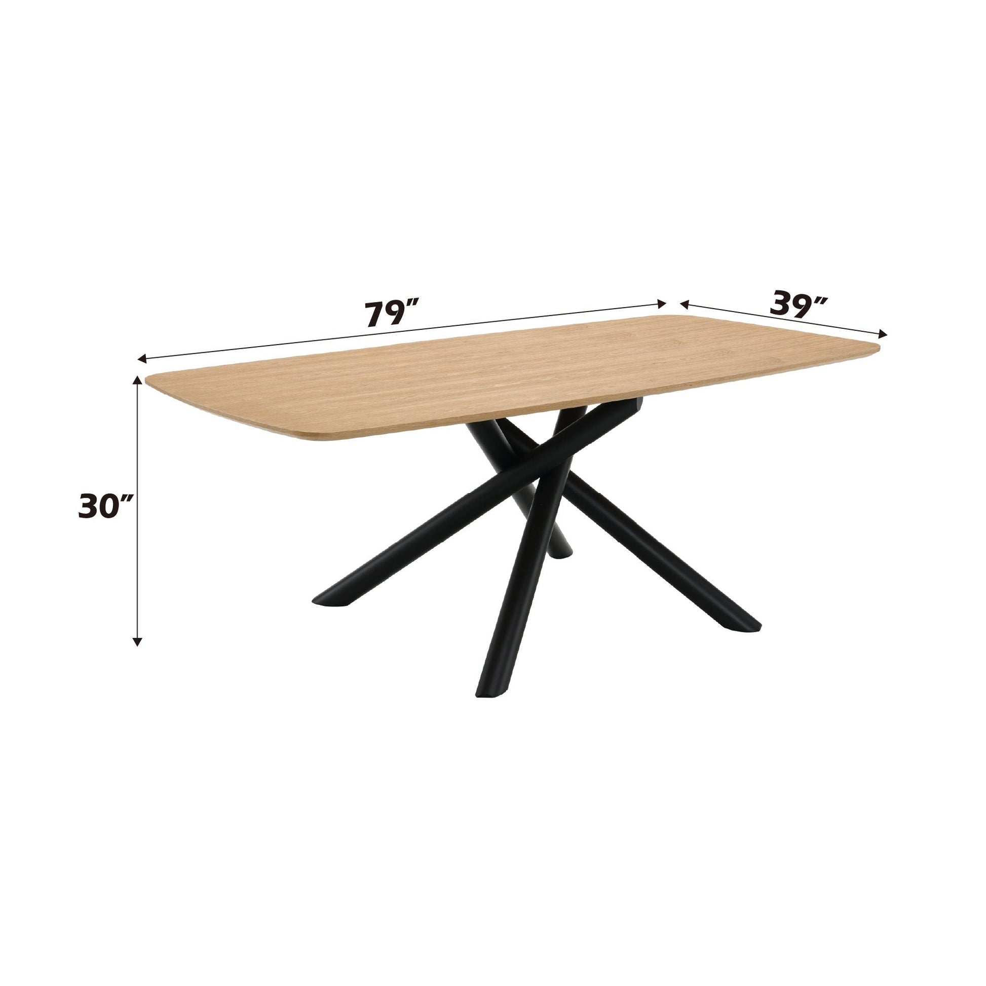 Lawton Dining Table Natural wood top with black metal cross legs 79x39 in HouseOfZazla on Tampa Home & Garden Store