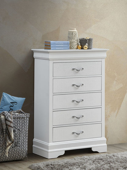 White Lorana accent chest with crocodile-textured drawer fronts and crystal pulls on Tampa Home & Garden Store