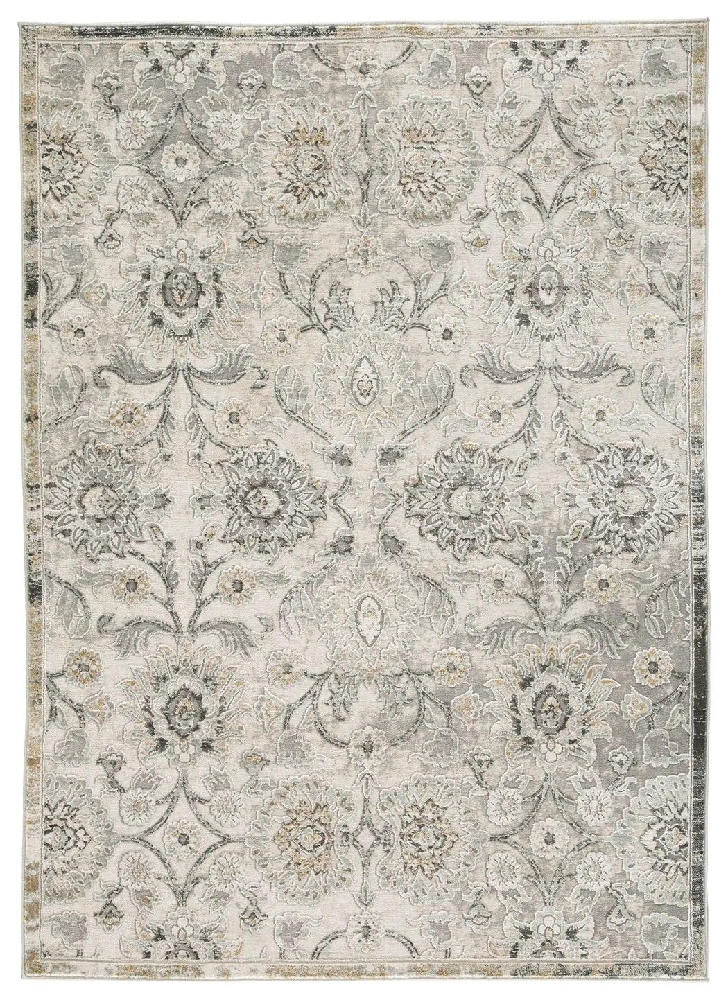 Kilkenny rug, beige gray area rug with vintage floral damask motif, Unique Piece Furniture on Tampa Home & Garden Store