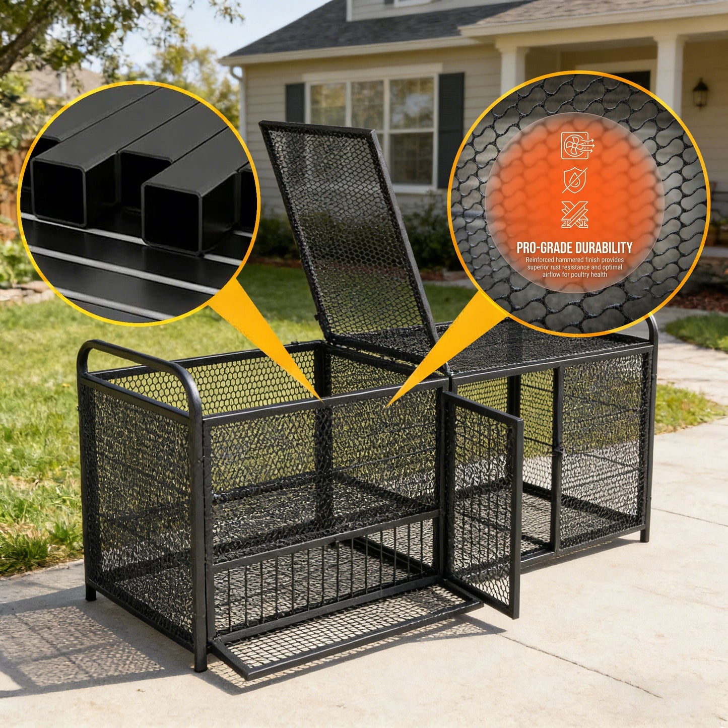 Chicken Cage Poultry Breeding Coop Black Silver by HouseOfZazla with mesh panels and sturdy frame on Tampa Home & Garden Store