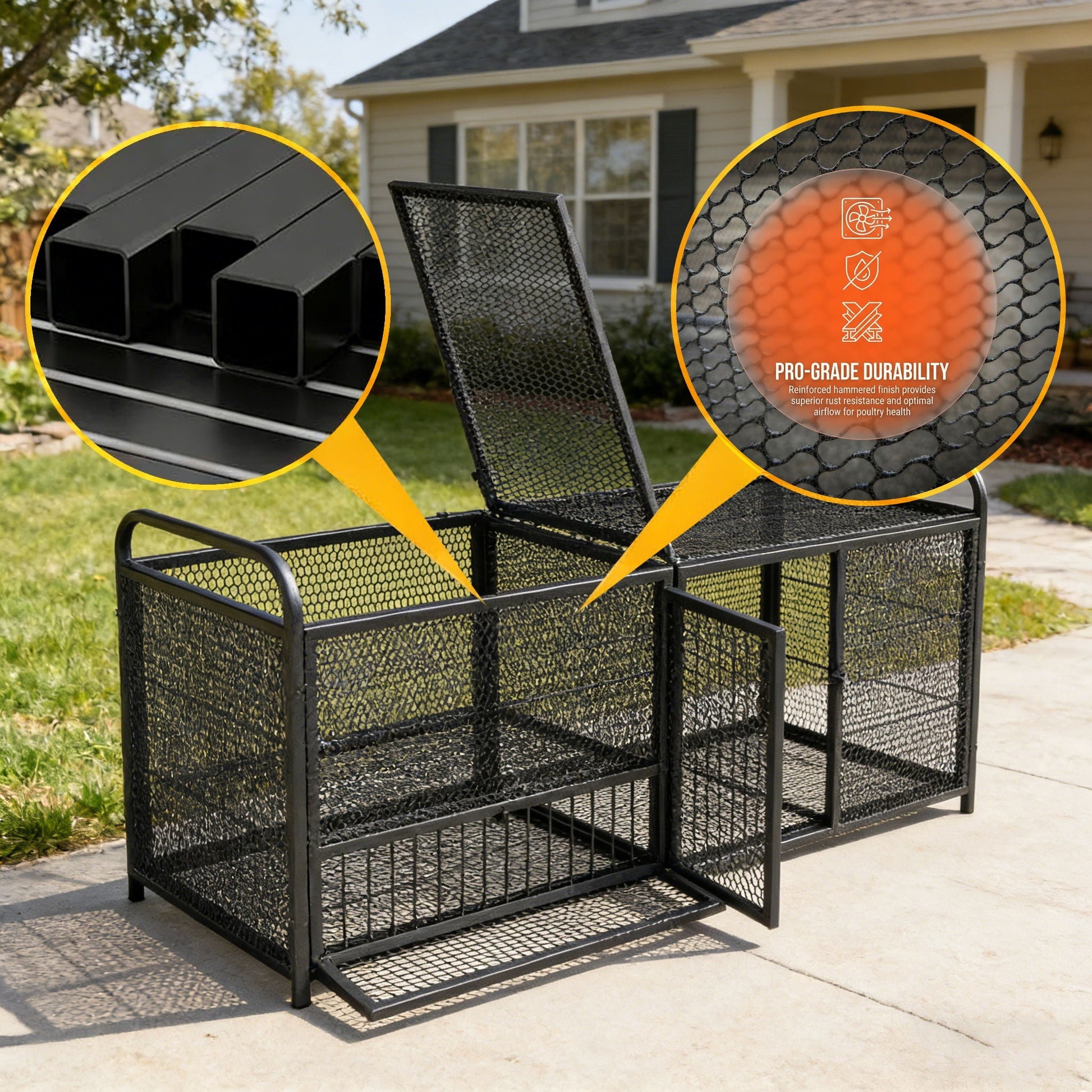 Chicken Cage Poultry Breeding Coop Black Silver by HouseOfZazla with mesh panels and sturdy frame on Tampa Home & Garden Store