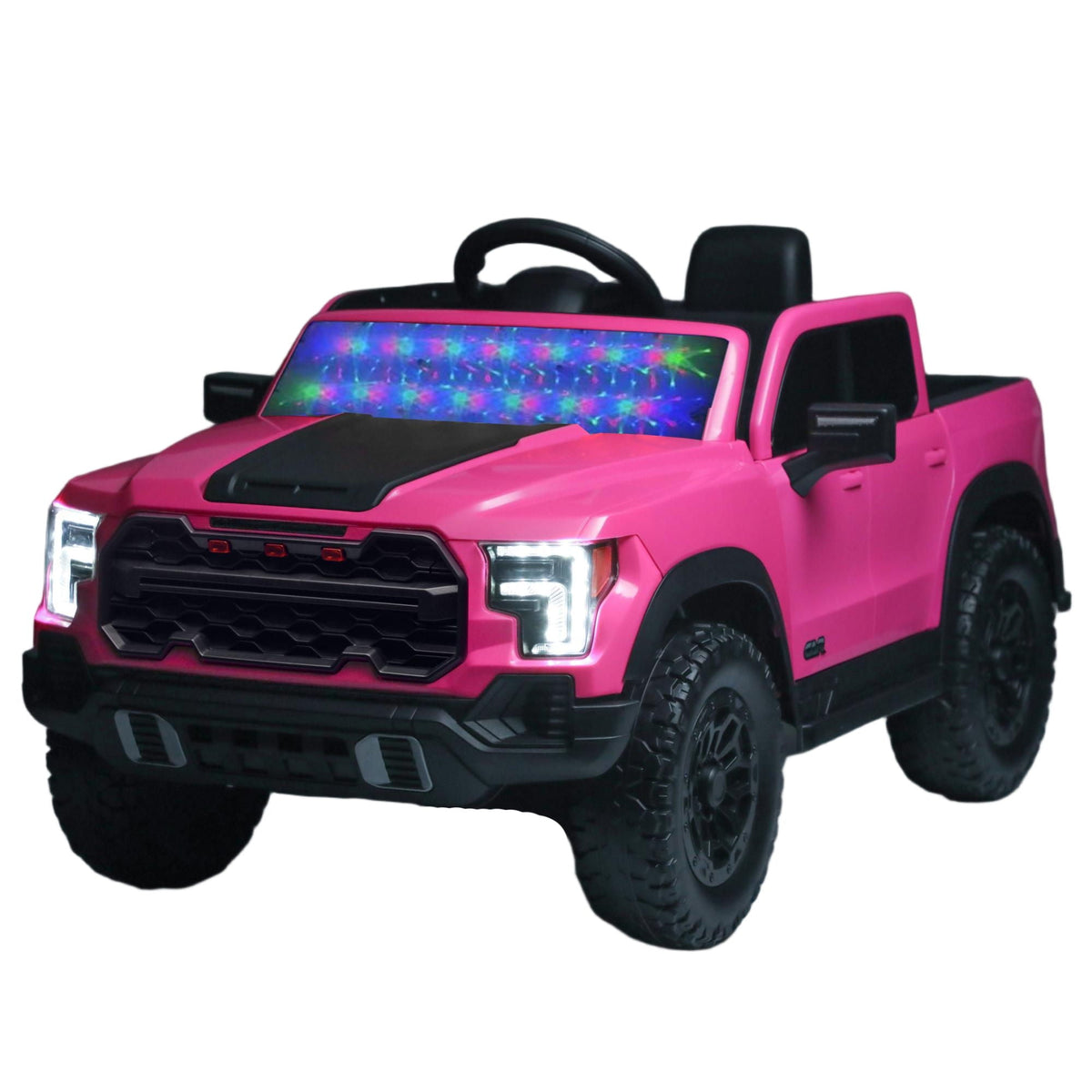 12V pink kids ride-on car with remote, colorful LED windshield and large tires on Tampa Home & Garden Store