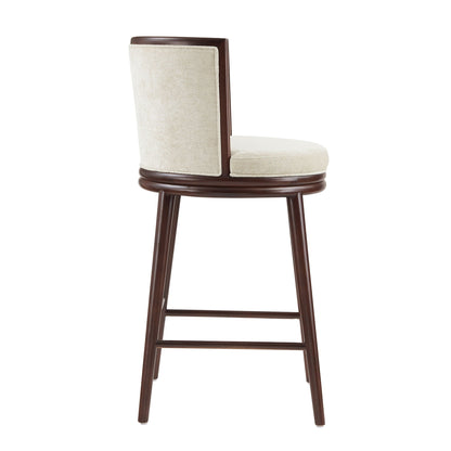 Evalyn barstool beige boucle upholstery with dark wood frame, bar height 28–30in on Tampa Home & Garden Store