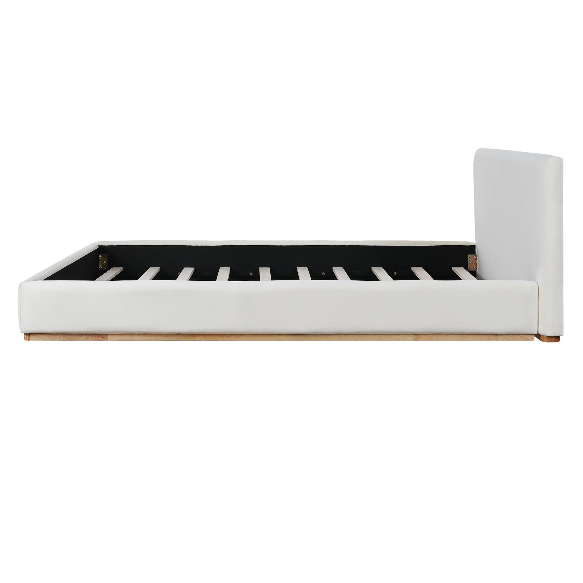 Elegant upholstered king bed with white fabric, solid wood frame by HouseOfZazla on Tampa Home & Garden Store