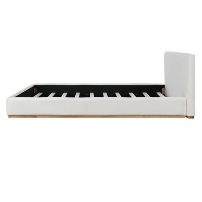 Elegant upholstered king bed with white fabric, solid wood frame by HouseOfZazla on Tampa Home & Garden Store