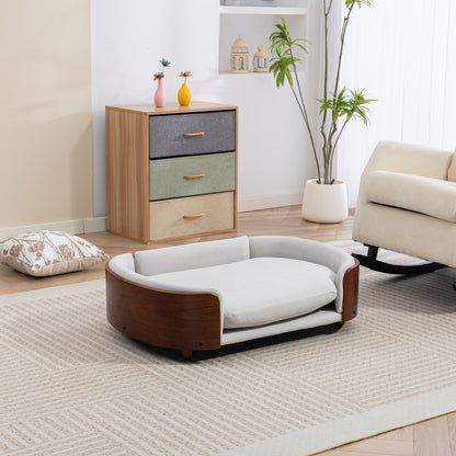Scandinavian style elevated dog bed by HouseOfZazla with white cushion and wood frame on Tampa Home & Garden Store