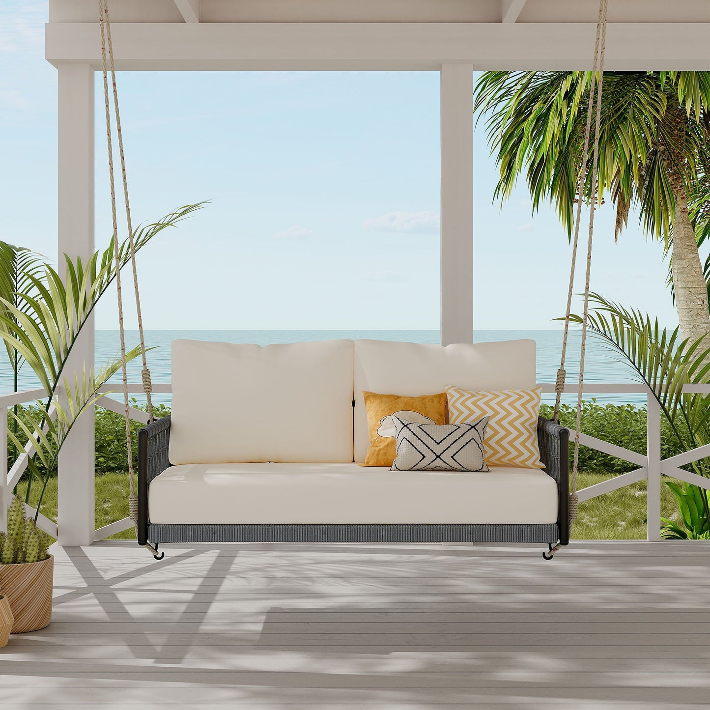 Beige Outdoor Swing Sofa with Soft Cushions