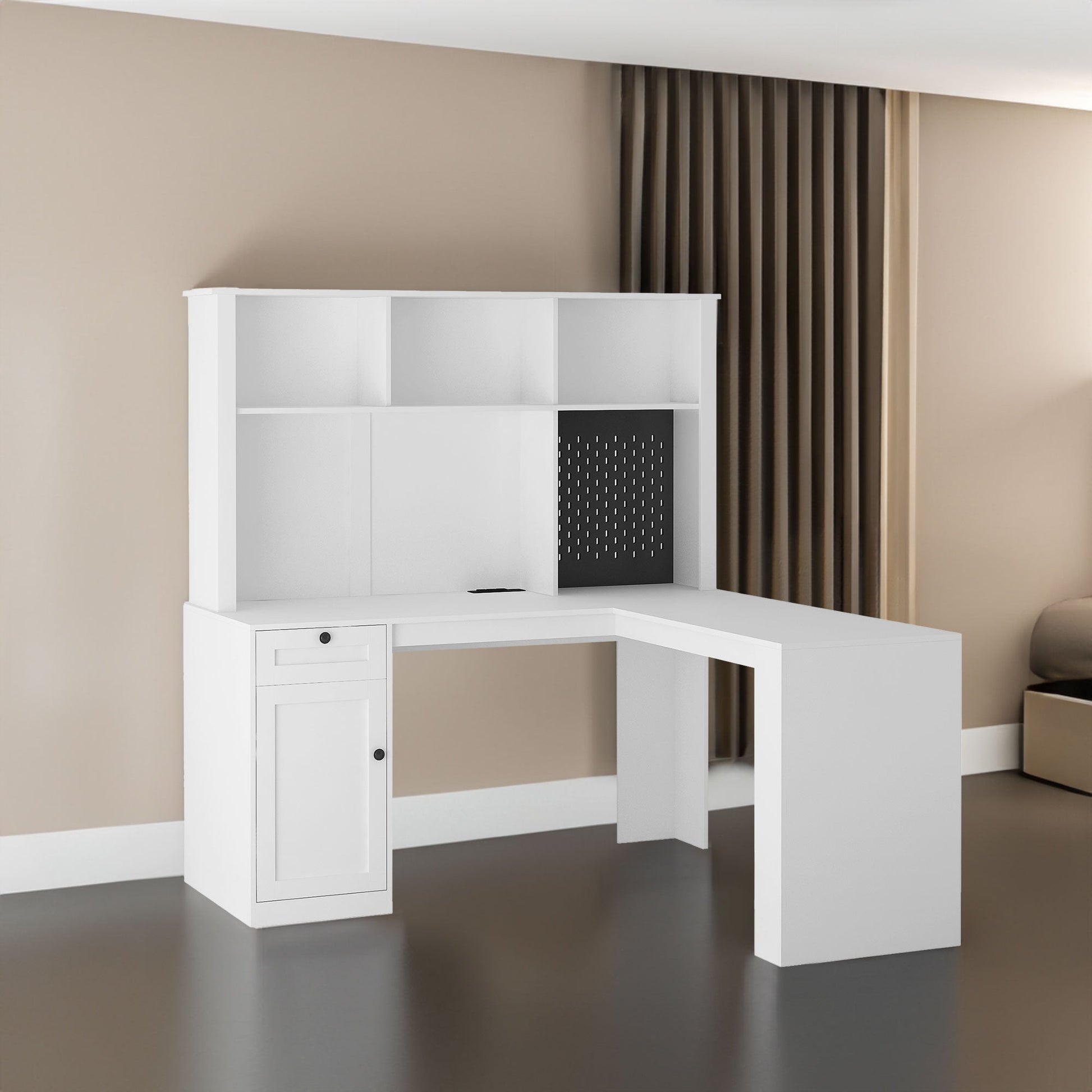 Corner gaming computer desk with socket, drawers, bookshelf and writing desk, modern L-shaped learning desk with storage space - Tampa Home & Garden Store