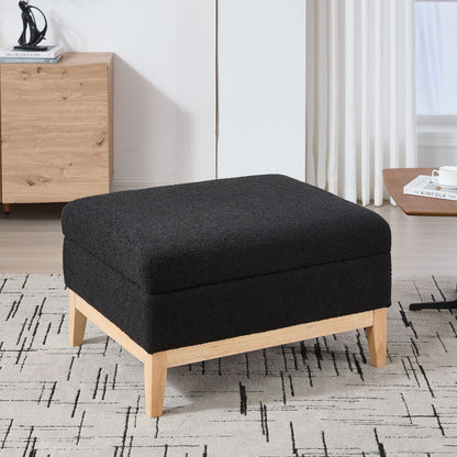Upholstered storage ottoman with reversible lid in black fabric and wood legs by HouseOfZazla on Tampa Home & Garden Store