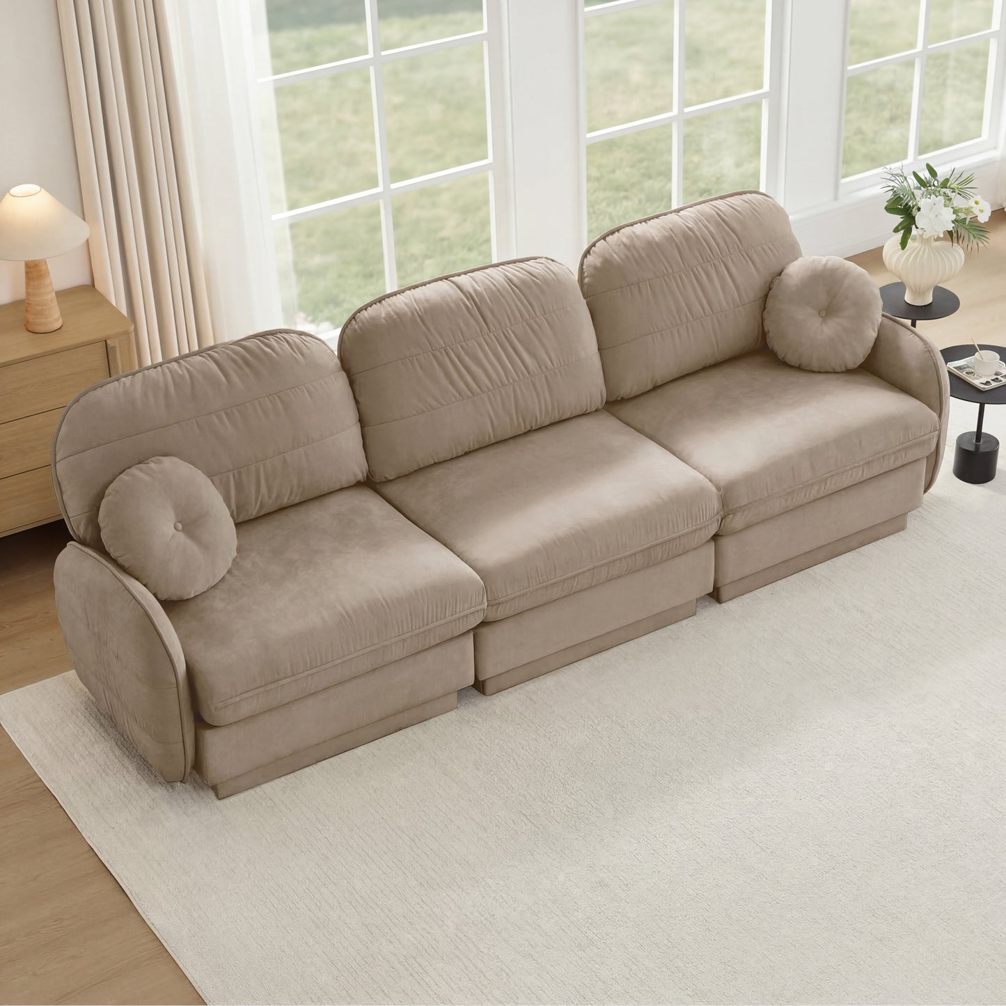 105-inch Chenille Cloud 3-Seater Sofa by HouseOfZazla in taupe beige with plush cushions on Tampa Home & Garden Store