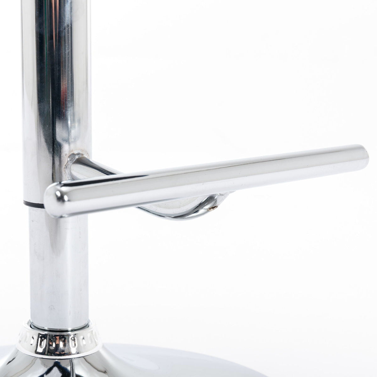 Swivel adjustable height barstool leg with chrome footrest and round base detail on Tampa Home & Garden Store