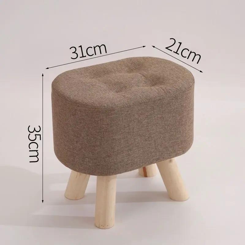 Nordic fabric ottoman stool with natural wood legs, brown upholstery, 35cm height on Tampa Home & Garden Store