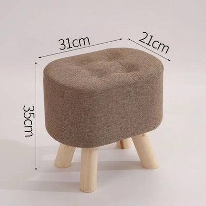 Nordic fabric ottoman stool with natural wood legs, brown upholstery, 35cm height on Tampa Home & Garden Store