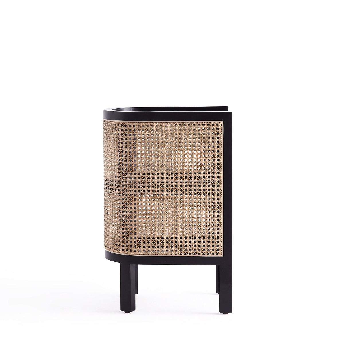 Modern Chic End Table with Two Shelves by HouseOfZazla, black frame, natural cane weave on Tampa Home & Garden Store