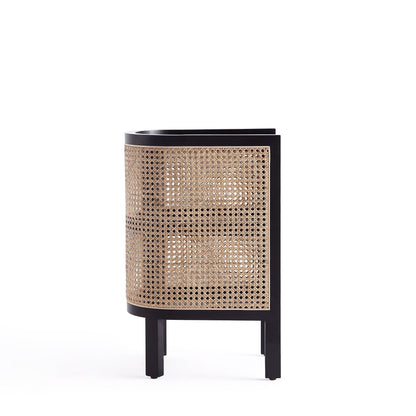 Modern Chic End Table with Two Shelves by HouseOfZazla, black frame, natural cane weave on Tampa Home & Garden Store