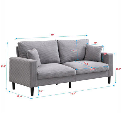 Modern Upholstered Resilience Three Seater Sofa in gray corduroy fabric with black legs on Tampa Home & Garden Store