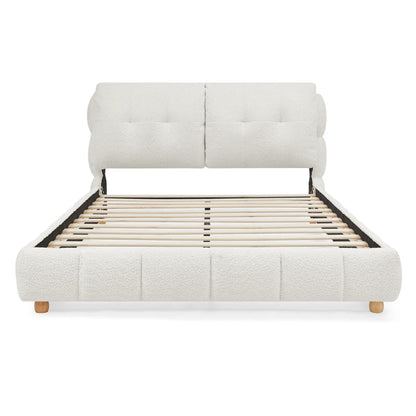 Platform bed with cream upholstery headboard and wooden legs by Unique Piece Furniture on Tampa Home & Garden Store