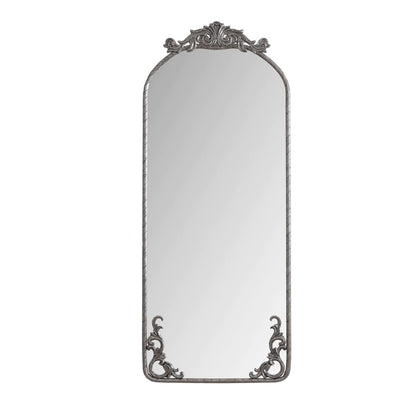Full body arched wall mirror with vintage carved applique in bronze or pearl silver on Tampa Home & Garden Store